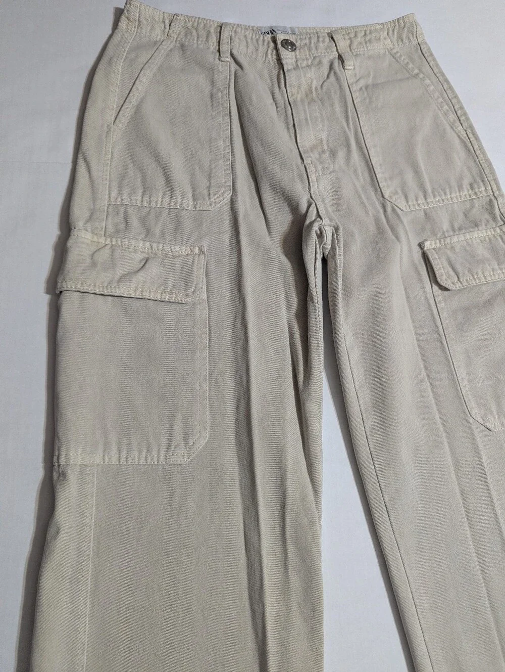 Zara Women’s Beige Cargo Pants Wide Leg Utility Trousers Size 4 EUR 36 - Picture 4 of 13